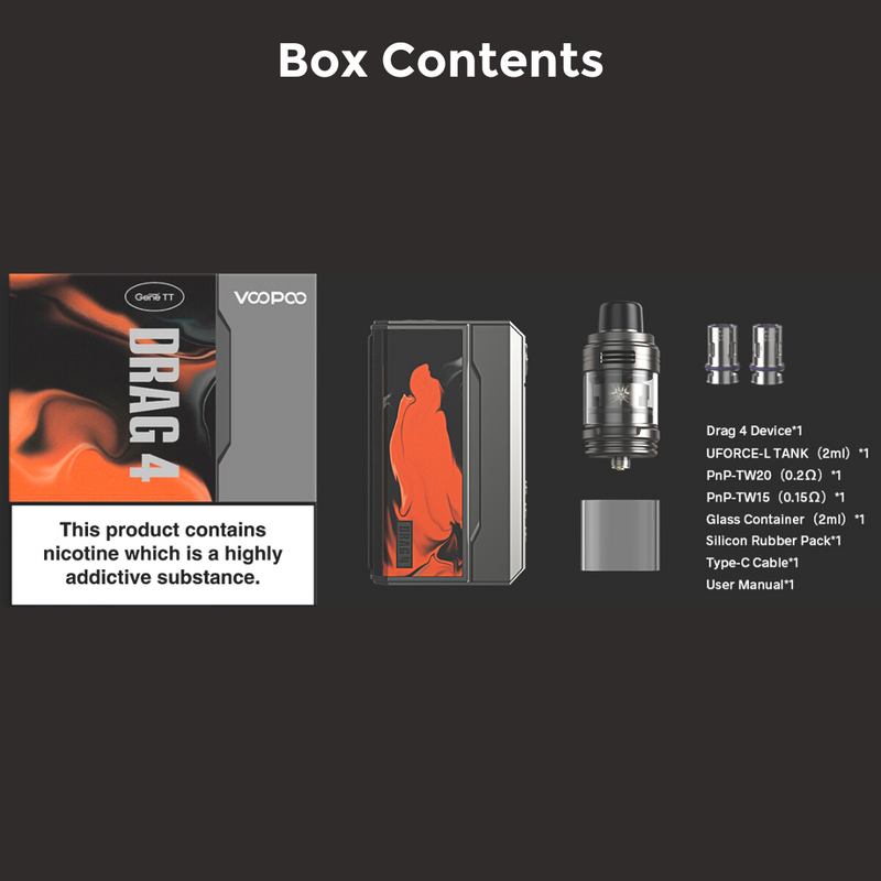 Voopoo Drag 4 Vape Kit Box Contents